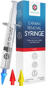 Medi Grade Ear Syringe Ear Wax Removal with 3 Quad-stream Tips - Water Irrigation Ear Cleaner Ear Wax Remover for Improved Hearing Clarity and Aural Hygiene - Ear Syringe Kit Earwax Remover Tool