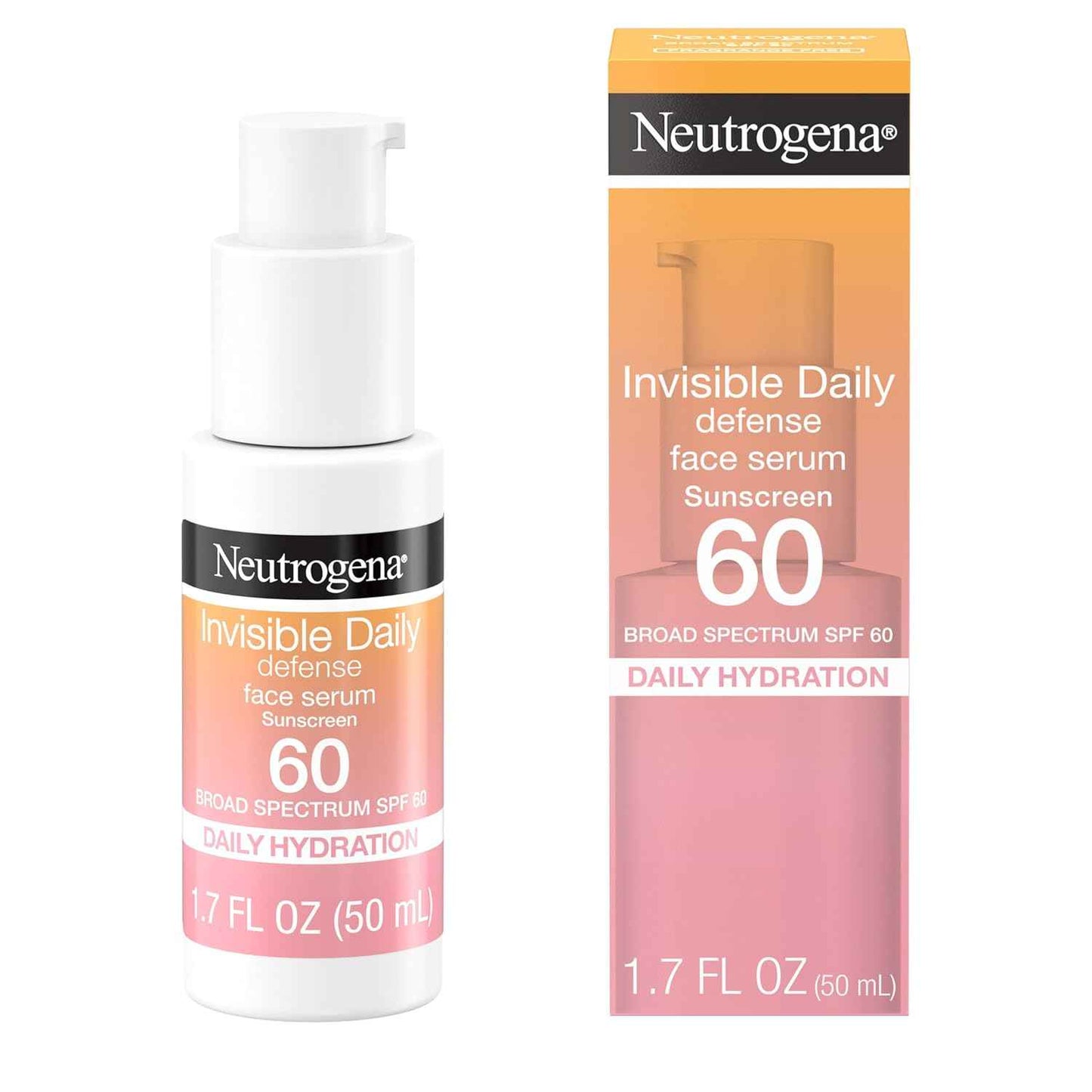 Neutrogena Invisible Daily Defense Broad Spectrum SPF 60, Antioxidants for Skin Glow, Hydrating Face Sunscreen Serum, Water Resistant (80 minutes), Oil-Free, Fragrance Free, Non Comedogenic