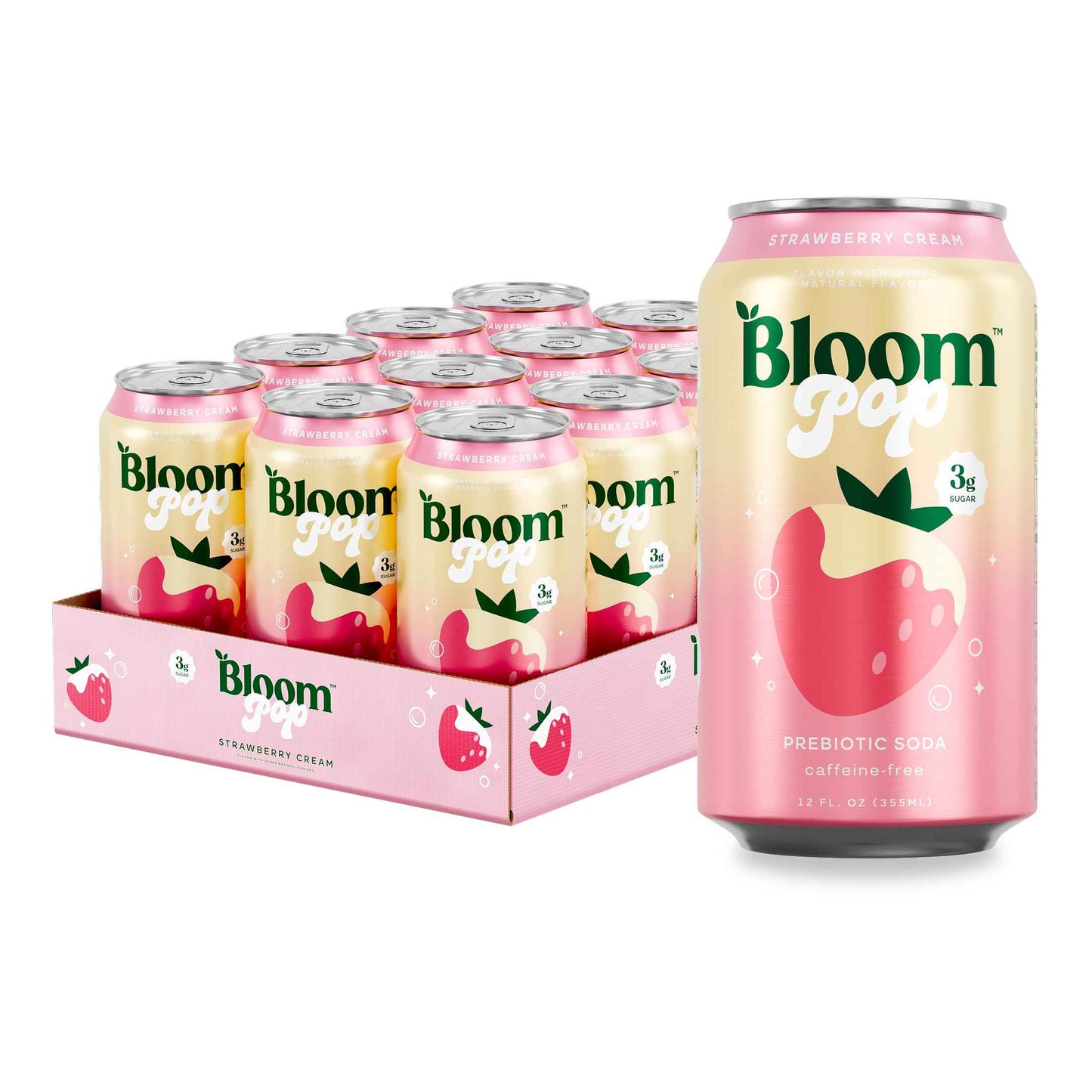 Bloom Pop Prebiotic Soda 12 Pack, 12oz Cans | Soda for Gut Health, Low Calorie, No Caffeine, Healthy Soft Drink Alternative