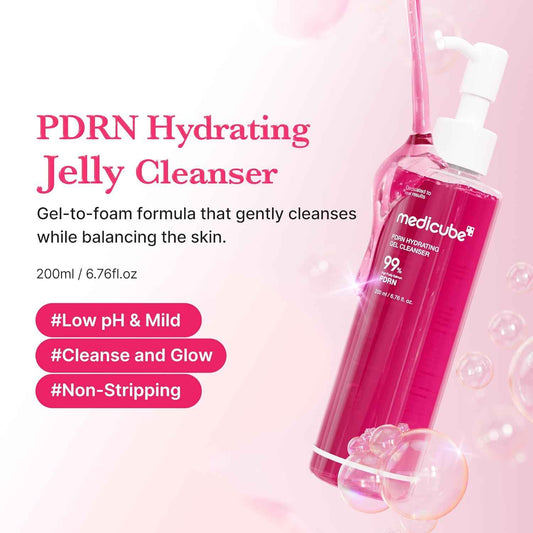 medicube PDRN Jelly to Foam Cleanser | Low pH Hydrating Daily Face Wash for All Skin Types | With PDRN, Collagen & LHA | Gentle Pore Care & Radiant, Balanced-Looking Skin | Korean Skincare | 200ml