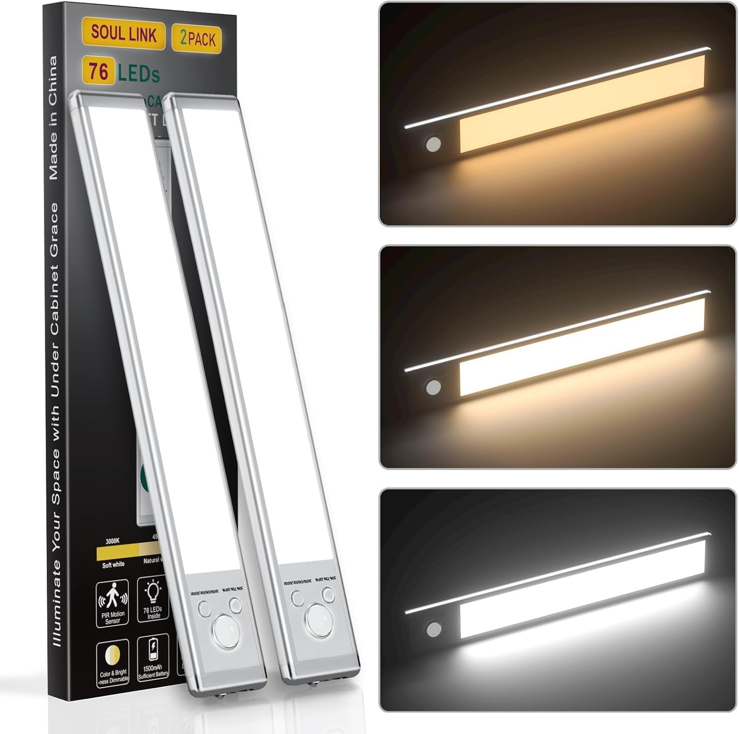 Under_Cabinet_Lights,76_LED_Operated_Motion_Sensor_Light_Indoor,1500mAh_USB_Rechargeable_Closet_Lights,_2/4_Pack_Magnetic_Dimmable_Closet_Lights，Wireless_Under_Counter_Lights_for_Kitchen,_Stairs