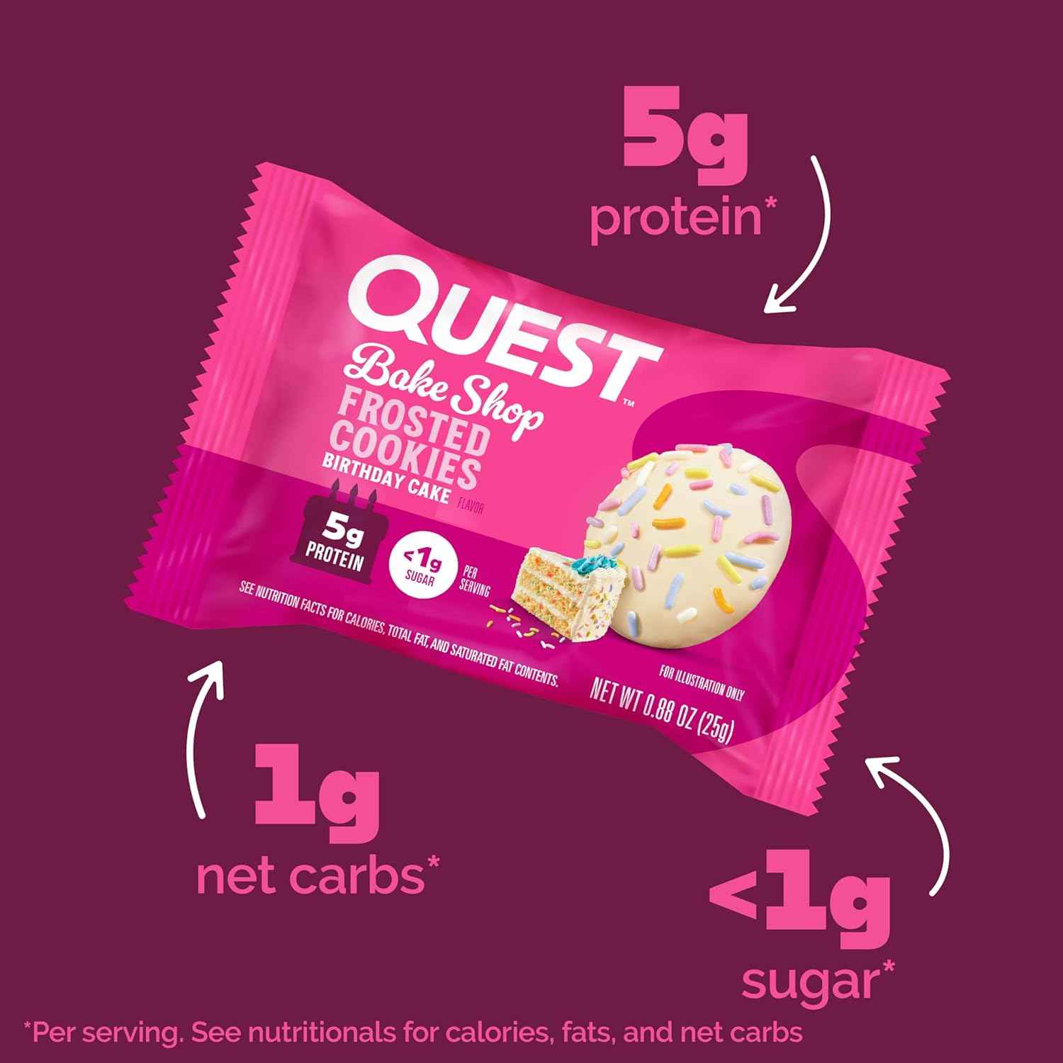Quest Nutrition Frosted Protein Cookies, <1g Sugar, 5g Protein, 1g Net Carbs, Gluten Free