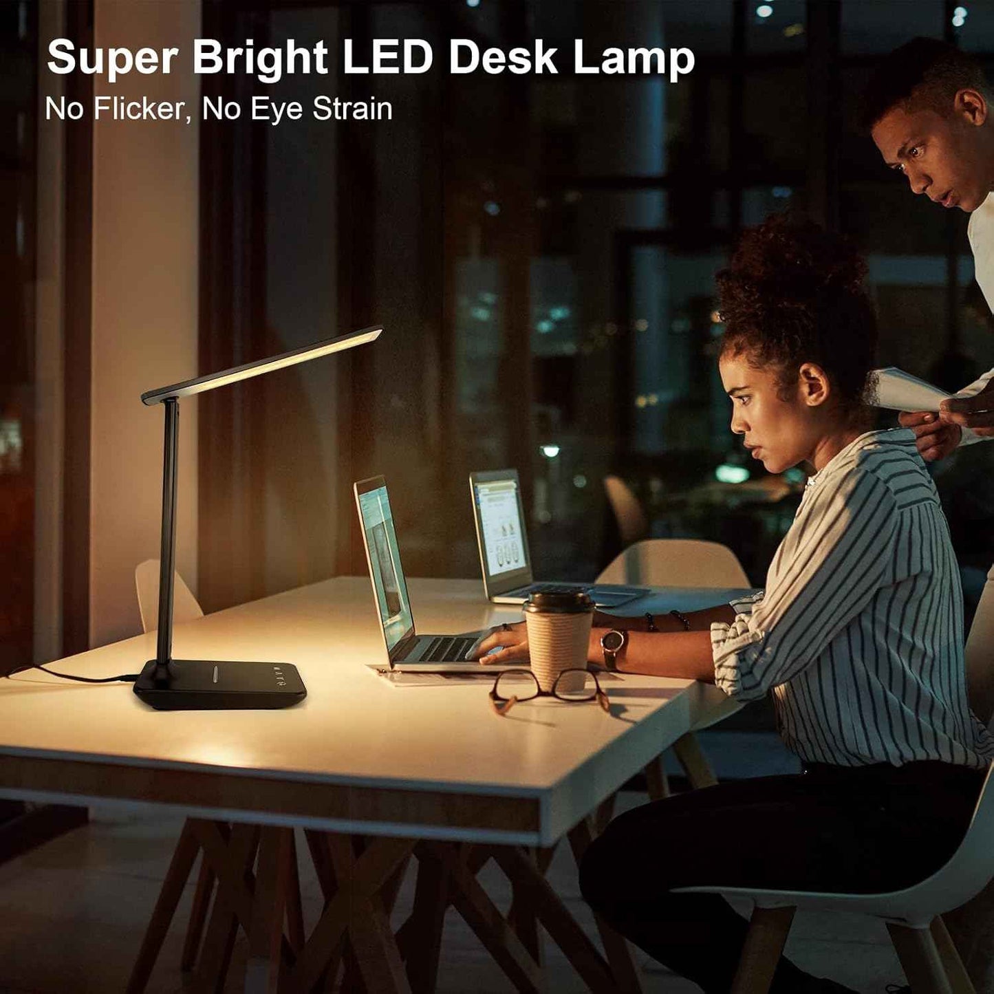 shinelife LED Desk Lamp for Office Home, Bright Desk Light with USB Charging Port, Adjustable Dimmable Desk Lamps 5 Modes 5 Brightness, Touch Study Lamp for Nail, Craft, Puzzle, Sewing, Study, Black