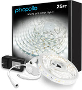 phopollo White LED Strip Lights, 16.4ft/20FT/25FT/50FT Dimmable Daylight White/Warm White Led Light Strip, LEDs Flexible Led Lights for Bedroom, Mirror, Kitchen Decoration