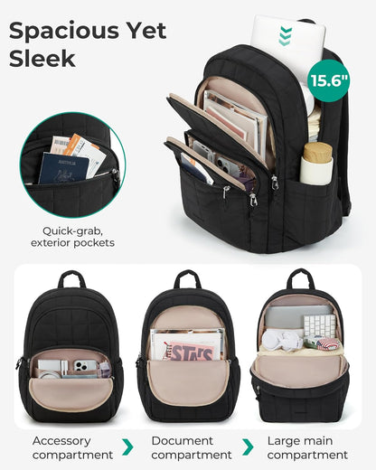 BAGSMART_College_Laptop_Backpack,_Travel_Backpack_for_Women,_Quilted_Casual_Daypack,_Water-Resistant_Bookbag_for_15.6_Inch_Laptop,_Black