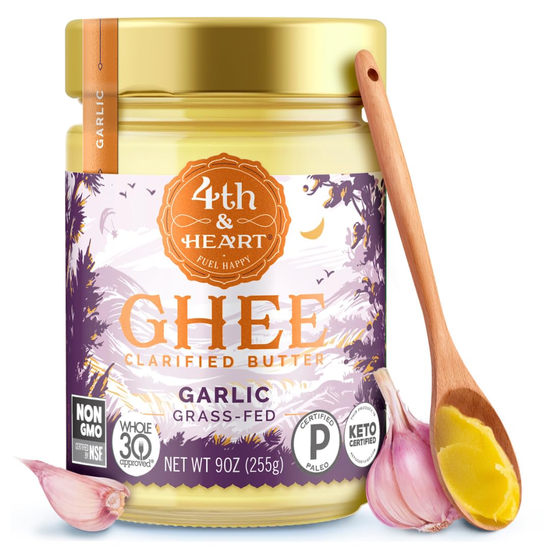 4th_&_Heart_California_Garlic_Grass-Fed_Ghee,_Clarified_Butter,_Keto,_Pasture_Raised,_Non-GMO,_Lactose_and_Casein_Free,_Certified_Paleo_(9_Ounces)