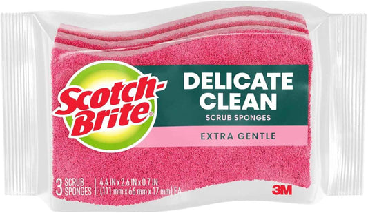 Scotch-Brite Delicate Clean Non-Scratch Scrub Sponge, Nonscratch Kitchen Sponges for Gentle Cleaning of Porcelain, Fine china, Stemware, Nonstick Pots and Pans, Mirrors, Faucets, and More