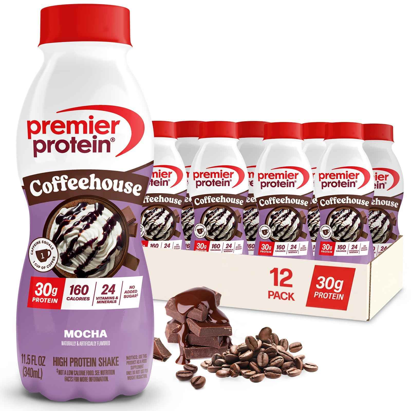Premier Protein COFFEEHOUSE Protein Shake with Caffeine for Energy – 30g Protein, No Added Sugar, 24 Vitamins & Minerals, 11.5 fl oz, 12 Pack