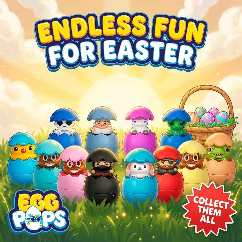 Egg Pops Farting Toy – Pops Up & Farts, Easter Basket Stuffers for Teens & Kids, Interactive Poop Character in Egg Shell, Silly Novelty Gag Gift for Boys & Girls, Easter Toys Essentials