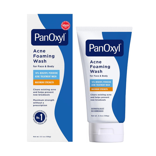 PanOxyl_10%_Benzoyl_Peroxide_Acne_Foaming_Wash,_Maximum_Strength,_Daily_Acne-Fighting_Face_and_Body_Cleanser,_Face_Wash_to_Clear,_Treat_and_Prevent_Acne_Pimples_and_Stubborn_Breakouts,_5.5_Oz_Tube