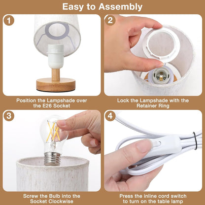 Fenmzee_Small_Table_Lamp_for_Bedroom_-_Inline_Control,_Bedside_Lamp_with_3000K_A15_LED_Blub,_Easy_Assembly_(Cream_Shade_-_Wood_Base,_9"_Inline_Control)