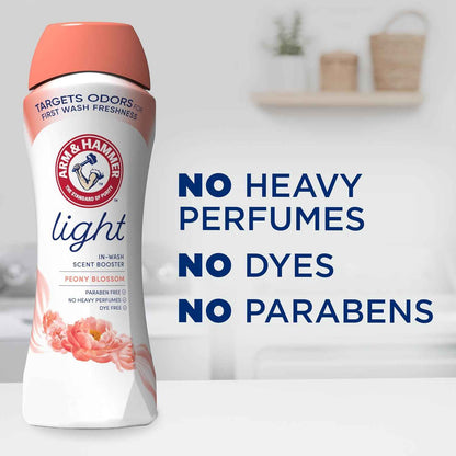 ARM & HAMMER Light In-Wash Scent Booster, No Heavy Perfumes, No Dyes, No Parabens, Peony Blossom Scent, 24 Oz