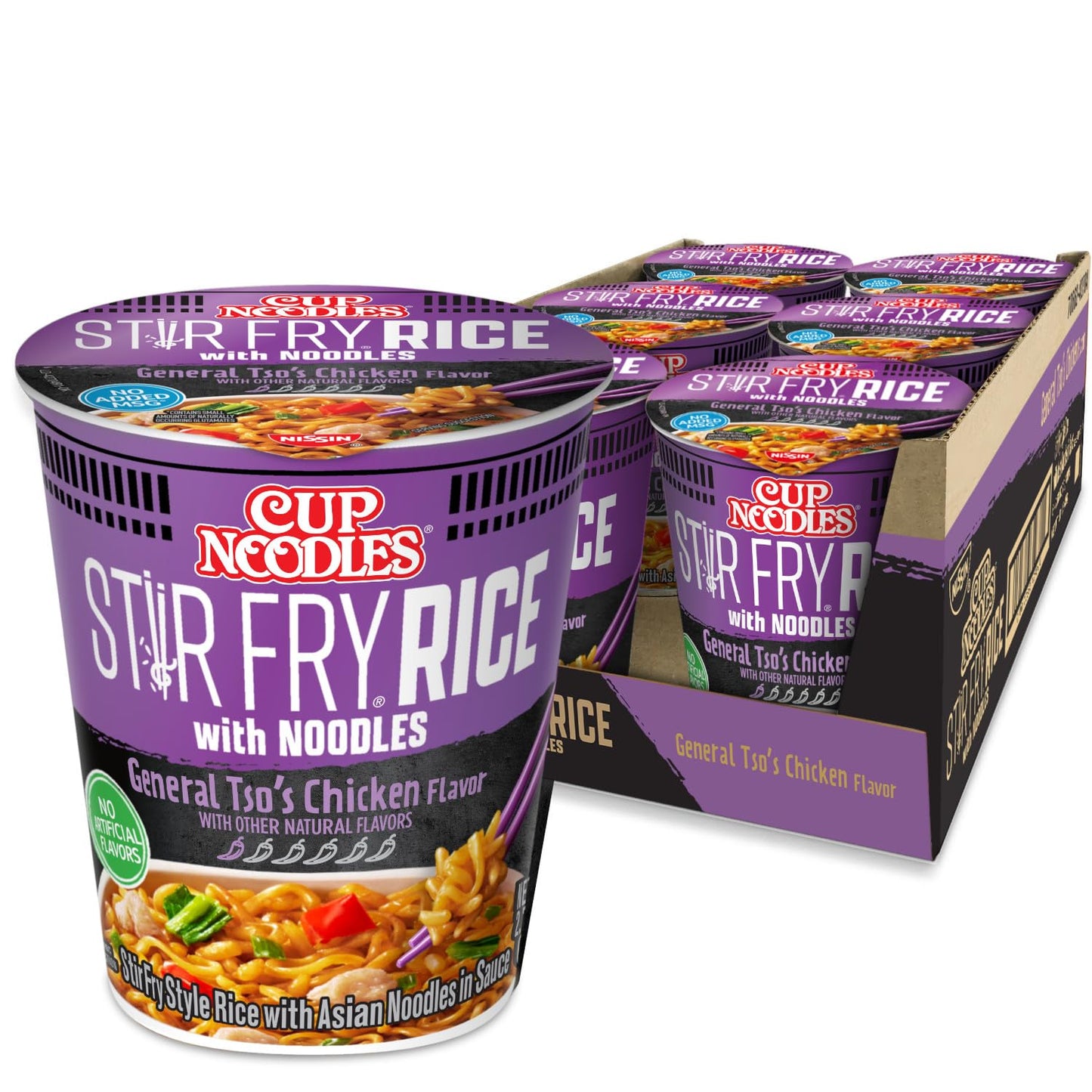 Nissin Cup Noodles Stir Fry Rice with Noodles, General Tso&amp;#39;s Chicken, 2.68 Ounce (Pack of 6)