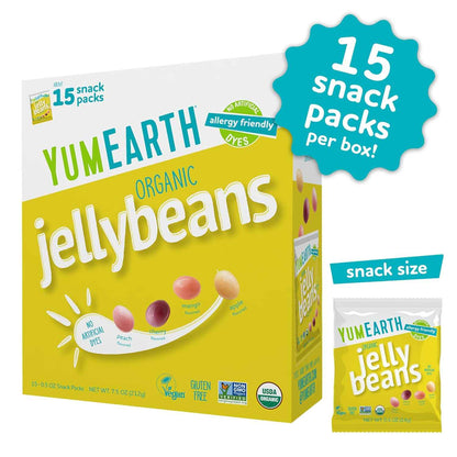 YumEarth Organic Jelly Beans - Fruity Candy Snack Packs, Gluten Free Snacks for Kids - Allergy Friendly, Non-GMO, No Artificial Dyes - Assorted Flavors, 7.5 oz. (Pack of 15)