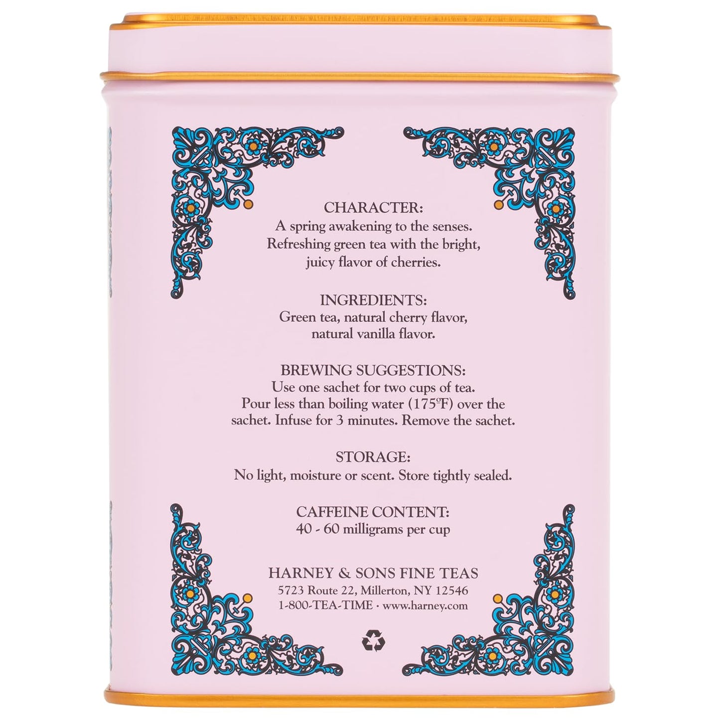Harney_&_Sons_Caffeinated_Blossom_Green_Tea_Tin_Sachets_Pink_31629,_Cherry,_20_Count_(Pack_of_1)