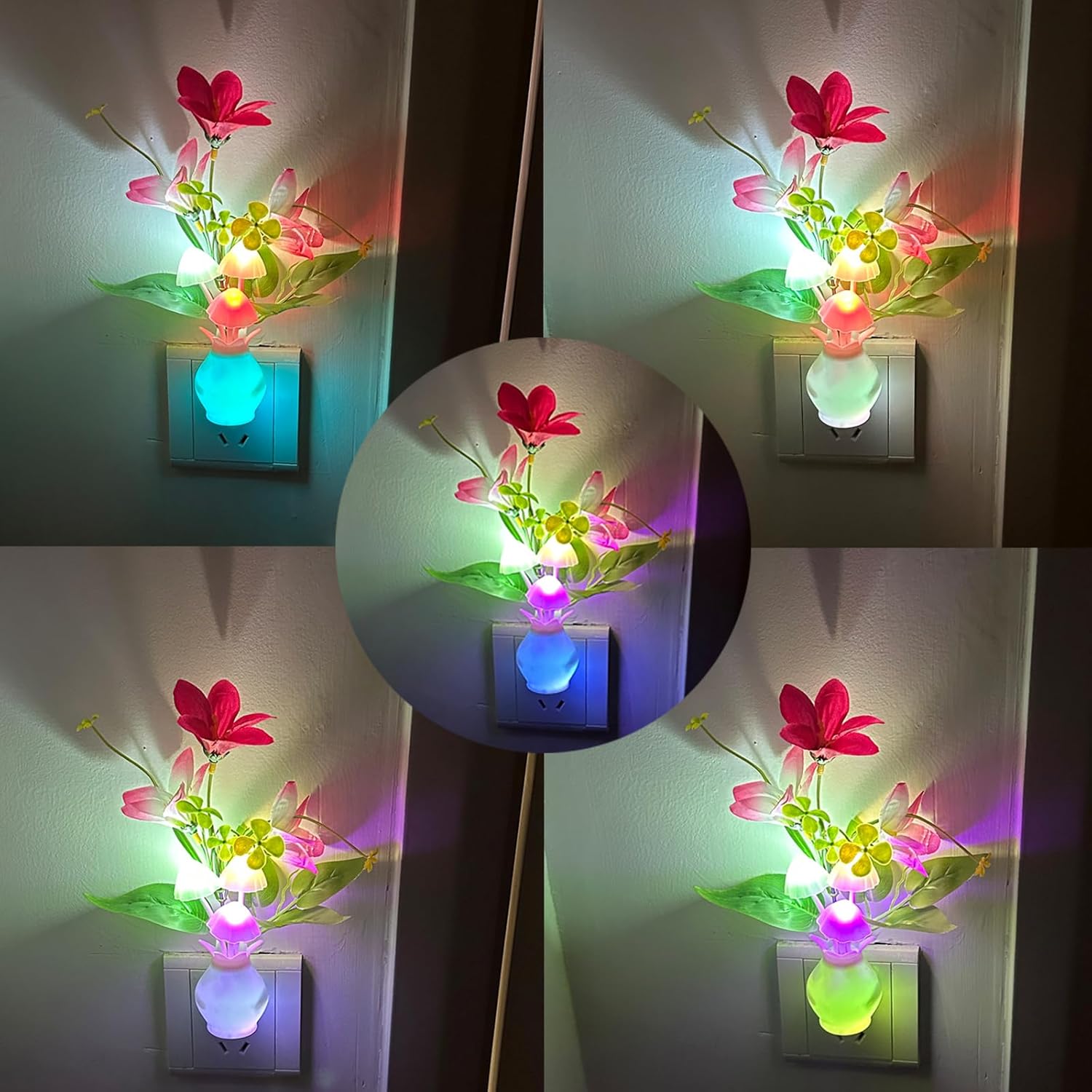 Plug-in_Night_Light_with_Auto_Light_Sensor,_RGB_LED_Mushroom_Night_Light_Wall_Based_Flower_Lamp_1W_Energy_Efficient_Nursery_Nightlight_for_Kids_Room,_Bedroom,_Nursery,_Lounge,_Hallway_and_Stairs