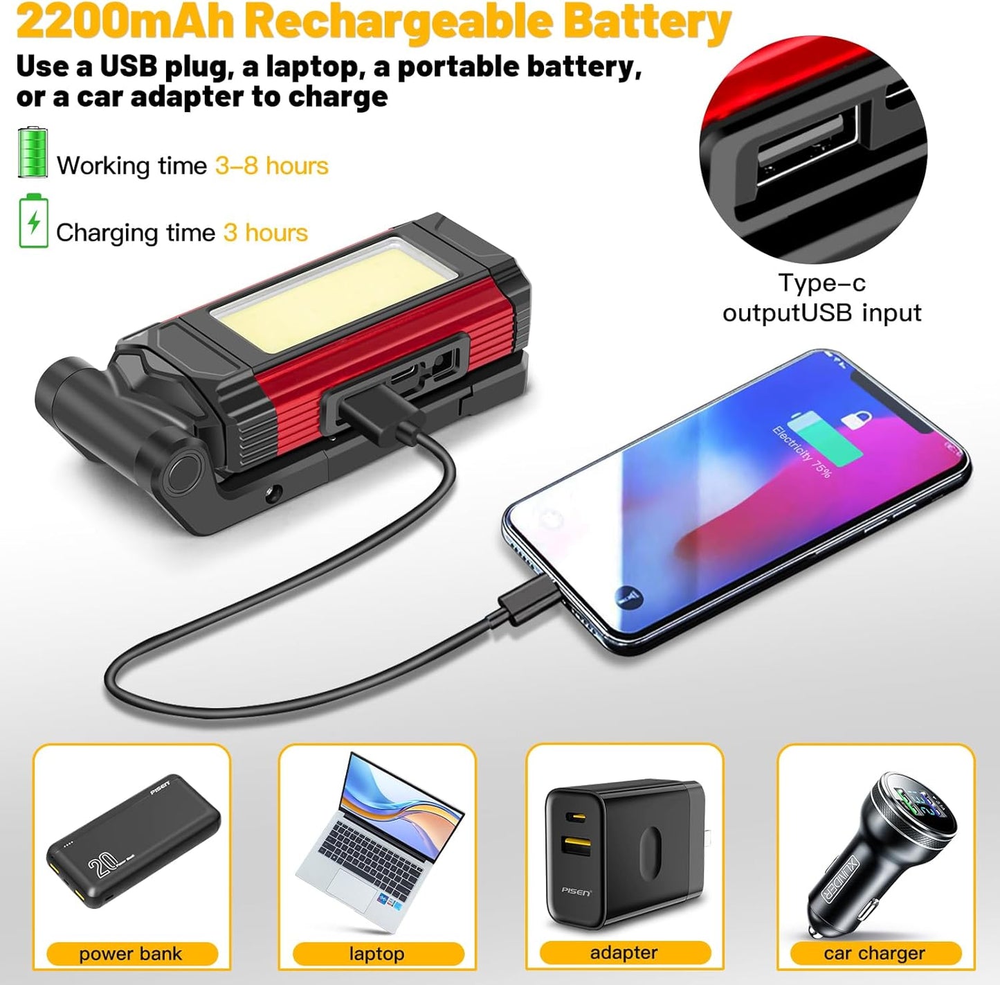 YiaMia_Rechargeable_LED_Magnetic_Work_Light_2_Pack,_Portable_Tool_Gifts_for_Men,_7_Flashlight_Modes_with_Kickstand_and_Carabiner,_USB_Charging_for_Camping,_Hunting,_and_Car_Repairs_(2,_Red)