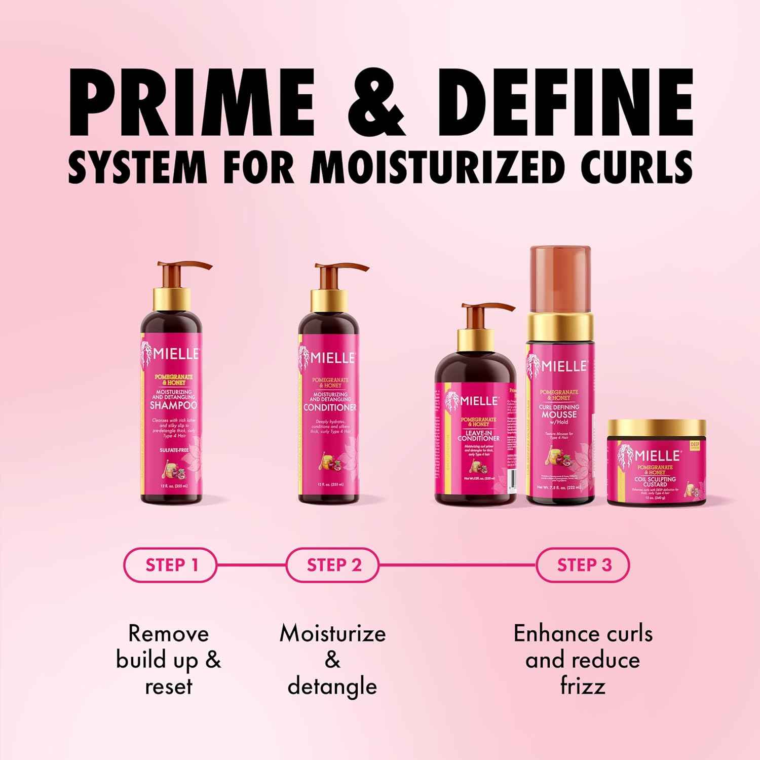 Mielle Organics Pomegranate & Honey Detangling & Moisturizing Shampoo - Curly Hair Shampoo for Women - Enriched with Honey & Babassu Oil to Lift Dirt, Loosen Tangles & Retain Moisture (12 Fl Oz)
