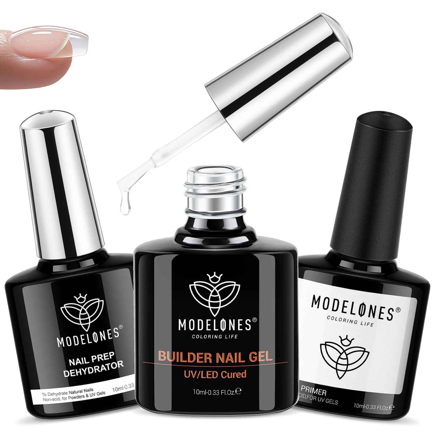 modelones Builder Nail Gel, 7-in-One Clear Builder for Nails, LED Lamp Cured Color Rubber Base Gel Polish Coat Strengthener Thickening Extension Rhinestone Glue in a Bottle for DIY Home Salon Gifts