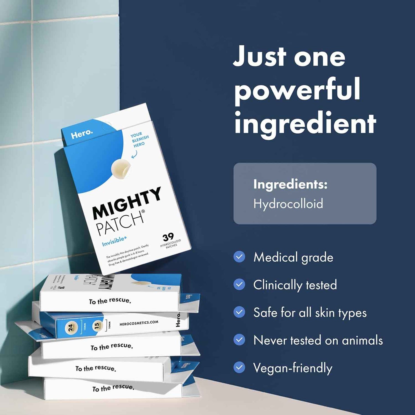 Mighty Patch™ Invisible+ Patch - Daytime Hydrocolloid Acne Pimple Patches for Covering Zits and Blemishes, Ultra Thin Spot Stickers for Face and Skin