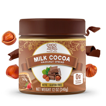 ChocZero Milk Chocolate Hazelnut Spread - No Added Sugar, Keto Friendly Low-Carb Chocolate Hazelnut Dessert &amp;amp; Bread Topping, Gluten Free, High Fiber, 12 oz Jar