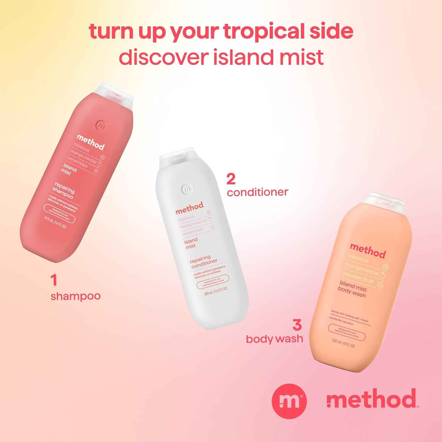 Method Repairing Shampoo, Island Mist - Nourishes Hair and Restores Damaged Strands - Sulfate Free, Color Safe - 14 oz