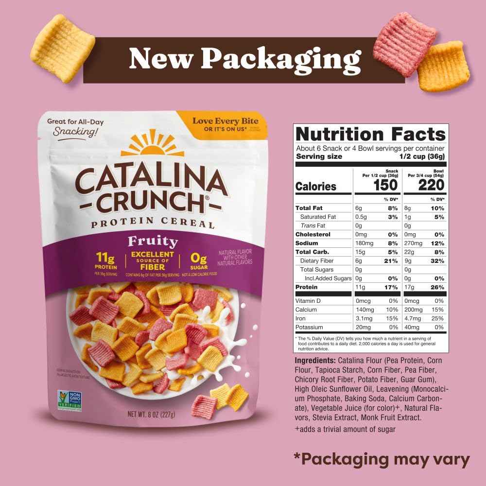 Catalina Crunch Protein Cereal - Sugar Free Breakfast Cereal with 11g of Protein - Gluten Free - Fruity - 8 oz. Bag (Pack of 1) (Packaging May Vary)