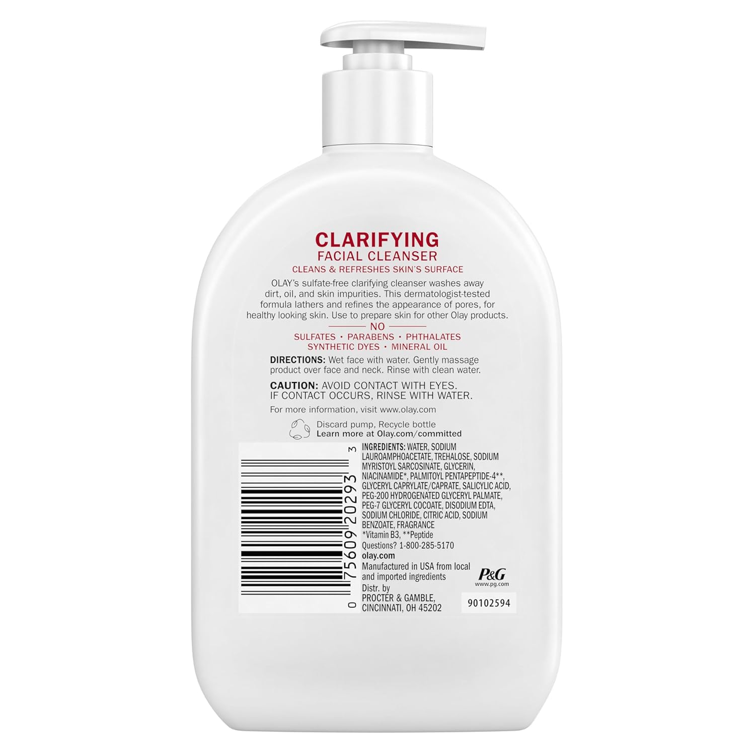 Olay_Face_Wash,_Daily_Facial_Cleanser_with_Niacinamide,_Peptides_&_Glycerin_-_Clarifying,_Refreshes_Skin_Surface,_Refines_Appearance_of_Pores_-_Sulfate-Free,_Paraben-Free,_Oil-Free,_16_Oz