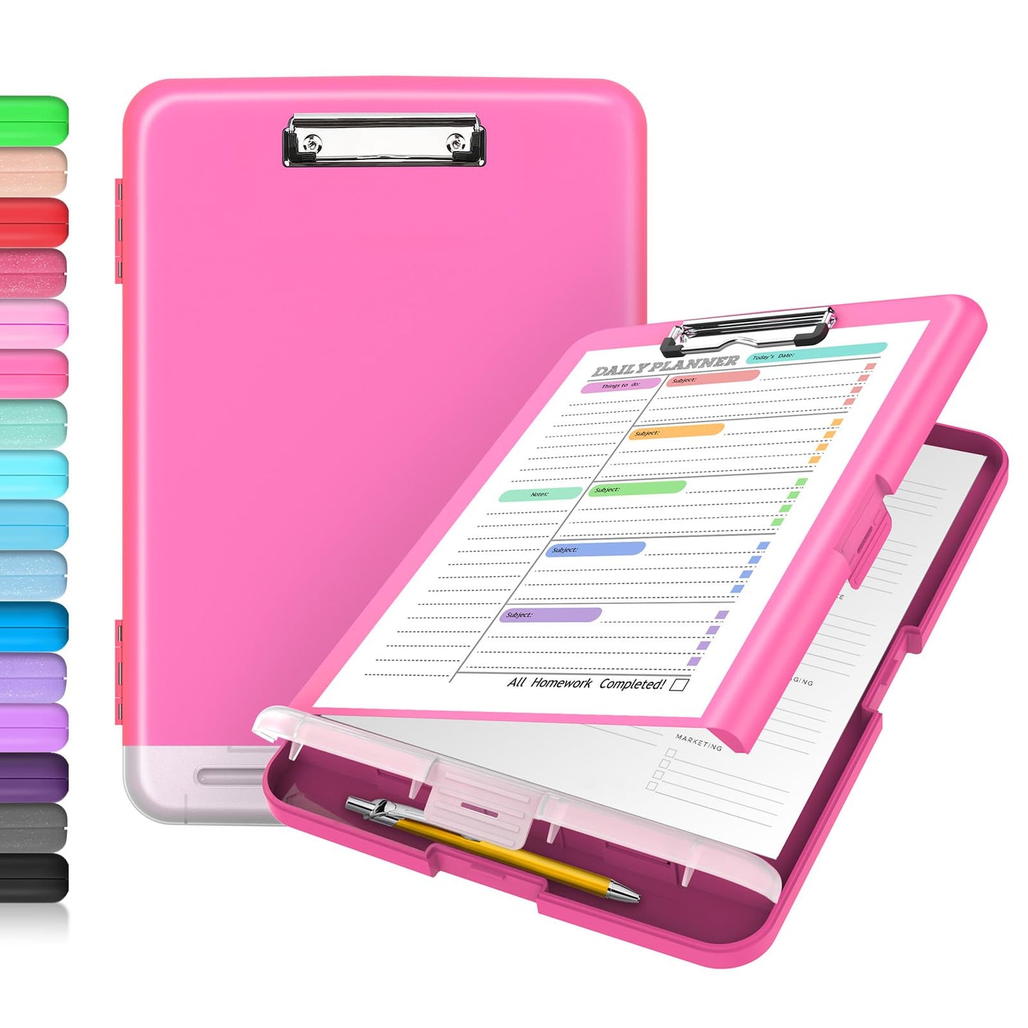 Sooez Clipboard with Storage, Clip Board 8.5 x 11 with Pen Holder, Plastic Organization Case Box for Letter Legal A4 Size Paper, Low Profile Clip, Nurses Teachers Must Haves, School &amp;amp; Office Supplies