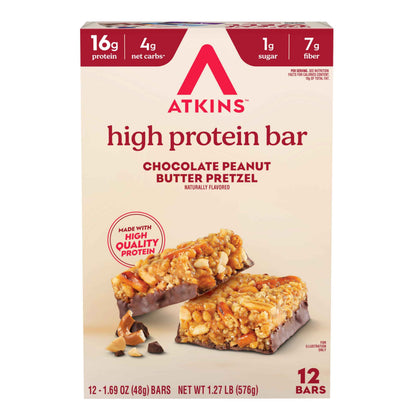 Atkins High Protein Bar, High Fiber Snack , 16g Protein, 1g Sugar, 4g Net Carb, Protein Snack