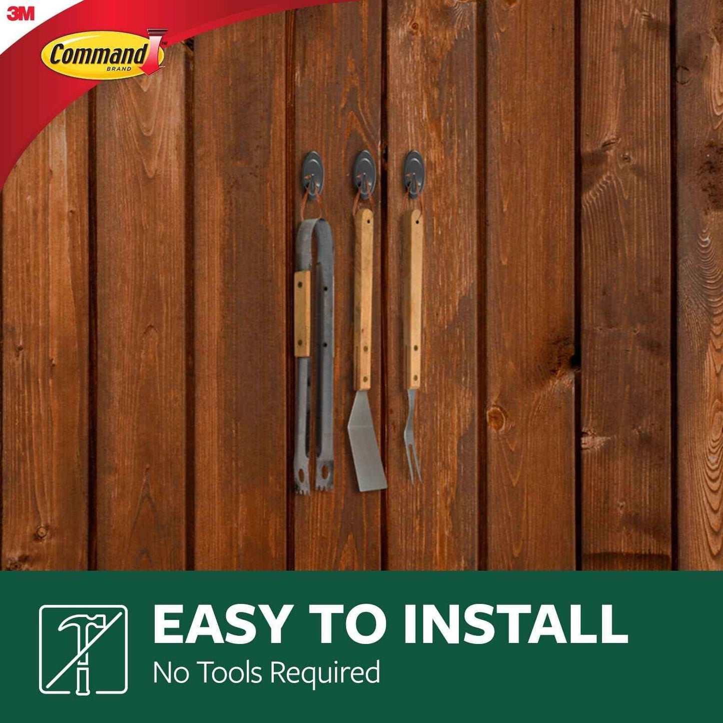 Command Terrace Hooks, 2 Hooks and 4 Strips, Damage-Free Hanging Wall Hook for Wall Decor, Holds up to 3 lb