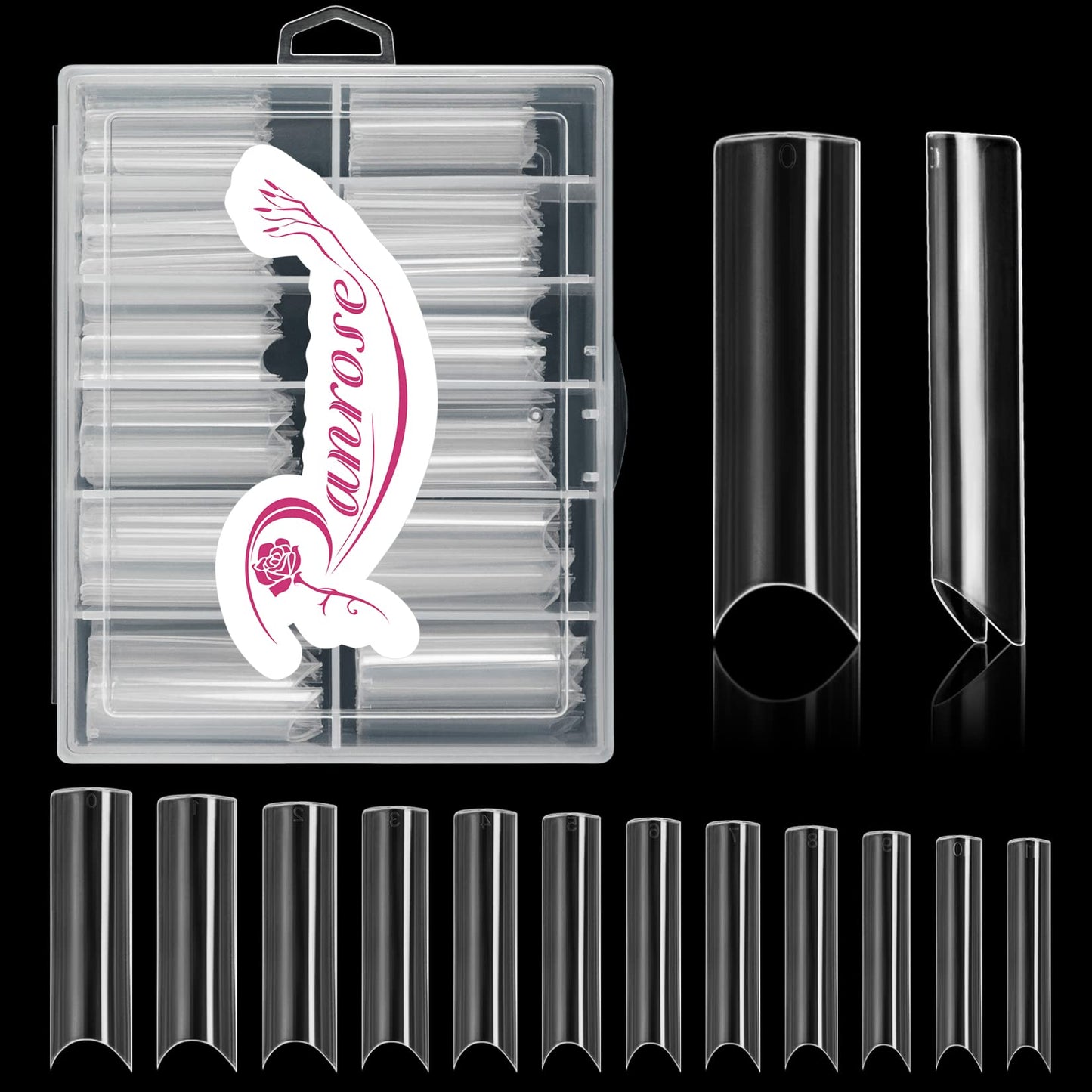 Ranrose 120PCS Extra Long Nail Tips,XXL Super Long Half Cover Deep C Curve False Nails 12 Sizes Tapered Square Press on Nails with Box