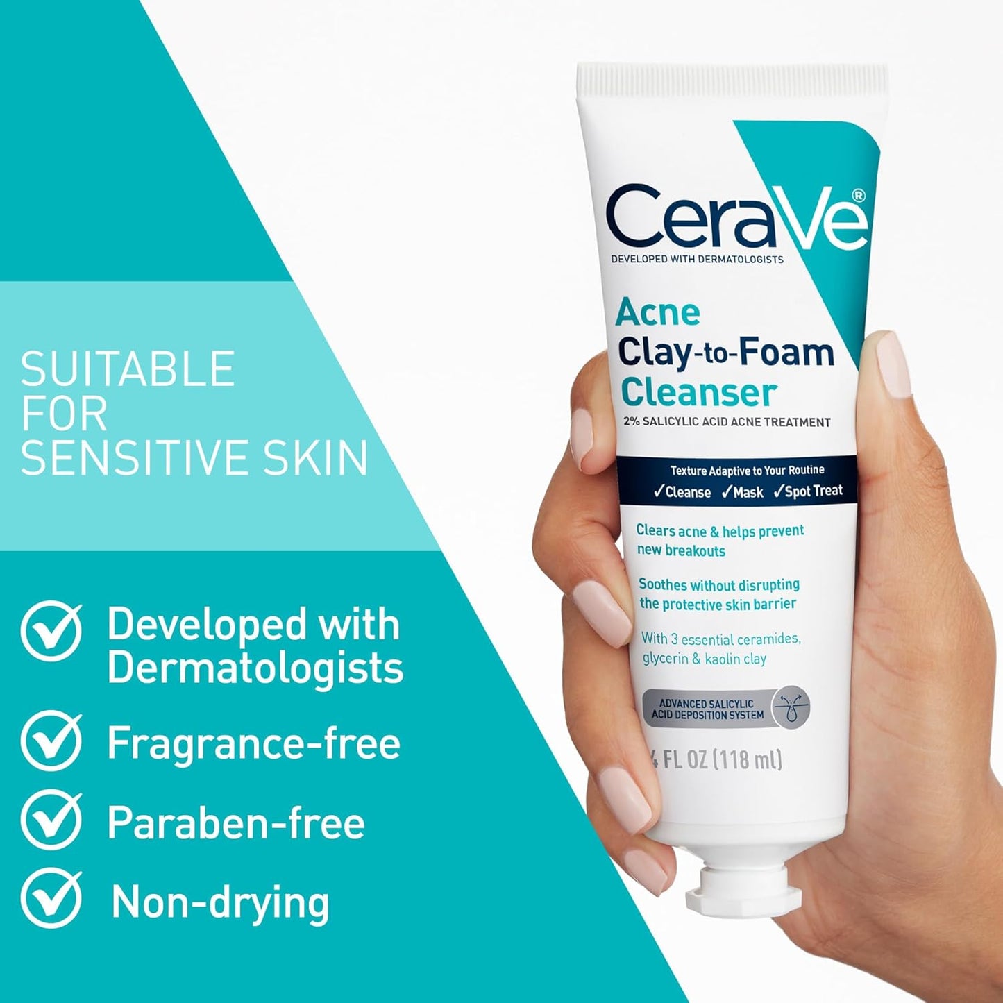 CeraVe_Clay_To_Foam_Acne_Face_Wash,_Multi-Use_Salicylic_Acid_&_Kaolin_Clay_Acne_Spot_Treatment_Clears_Pimples_&_Blackheads,_Prevents_Breakouts,_Hydrates_&_Soothes,_Fragrance-Free,_Non-Comedogenic,_4oz