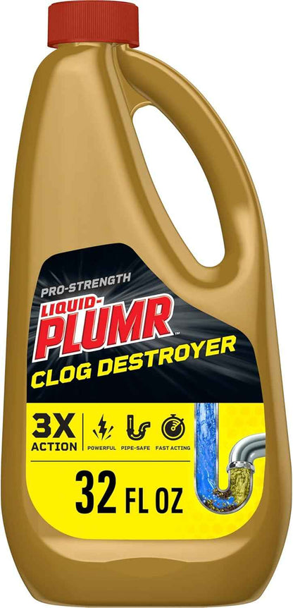 Clorox Liquid-Plumr Pro-Strength Clog Destroyer, Liquid Drain Cleaner, 32 Fluid Ounces