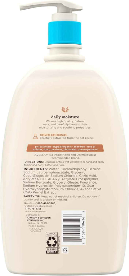 Aveeno Baby Daily Moisture Body Wash & Shampoo with Oat Extract, Hypoallergenic, Tear-Free, No Added Parabens, pH-Balanced Formula For Sensitive Hair & Skin, Baby Essentials