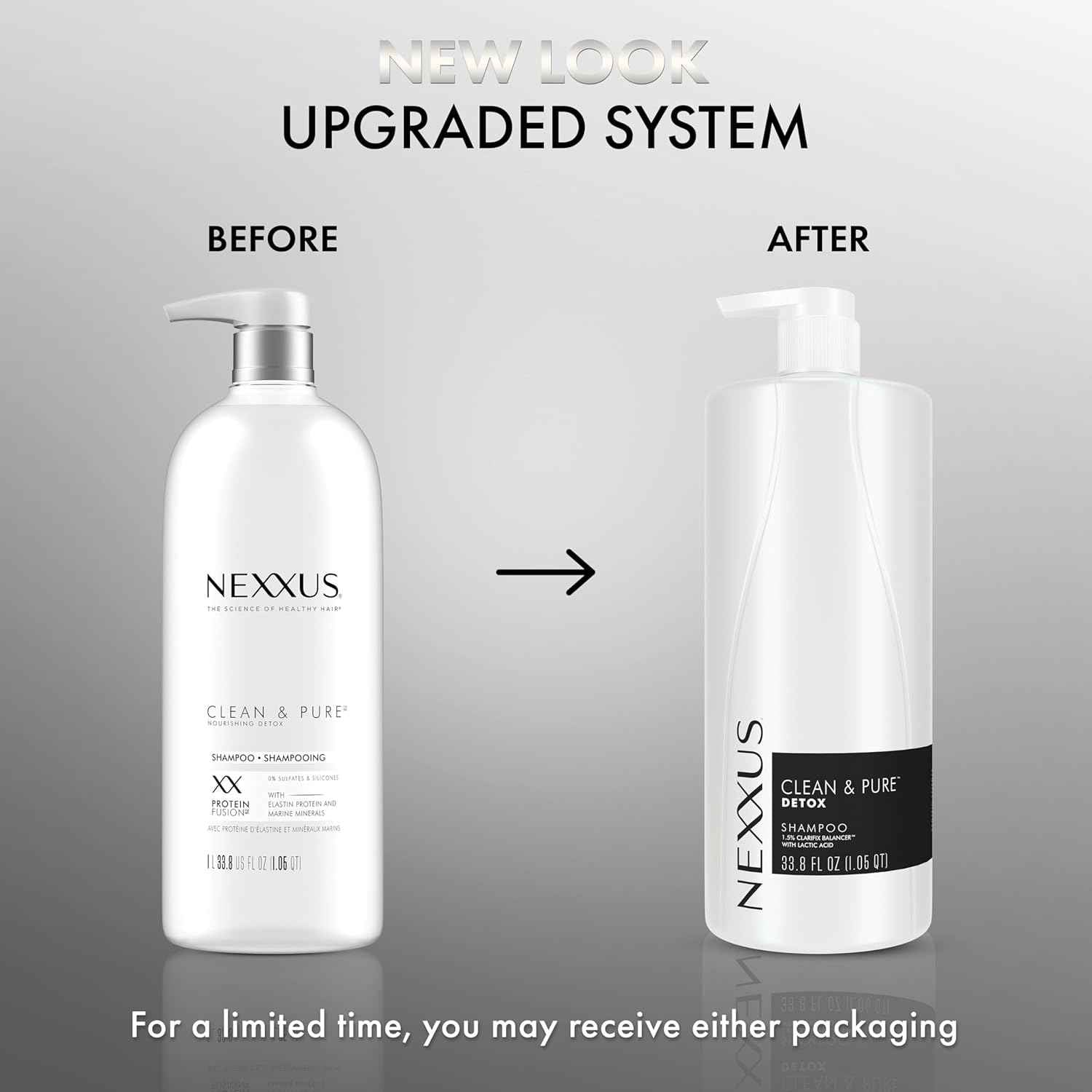 Nexxus Clean & Pure Shampoo Detox for Professional-Level Silicon, Sulfate & Paraben Free Hair Care Powered by CLARIFIX BALANCER Technology with Lactic Acid