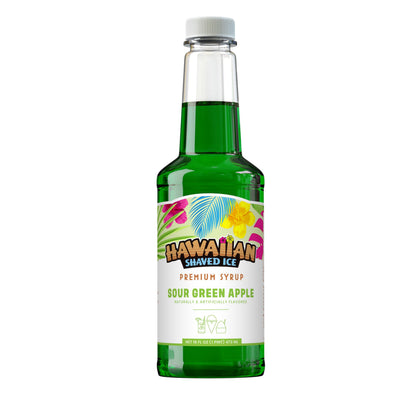 Hawaiian Shaved Ice Sour Green Apple Syrup - Nut Soy Dairy Free - Flavor Fluffy &amp;amp; Crunchy Snow Cones - Shelf Stable - Makes 8 Servings - 16 ounces