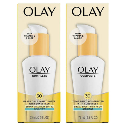 Olay Face Moisturizer, Complete with Sunscreen SPF 30, Fragrance-Free for Sensistive Skin, Broad Spectrum Sun Protection, Long-Lasting Hydration, Non-Comedogenic - Vitamin E & Aloe