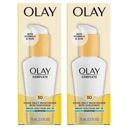 Olay Face Moisturizer, Complete with Sunscreen SPF 30, Fragrance-Free for Sensistive Skin, Broad Spectrum Sun Protection, Long-Lasting Hydration, Non-Comedogenic - Vitamin E & Aloe