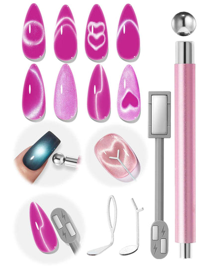 modelones Cat Eye Magnet Set, 15PCS French Cateye Gel Nail Polish Magnet Nail Art Tools Set Heart Magnet for Cat Eye Magnet Square Round Magnet Stick Diverse Glassy Cateye Effect for Women