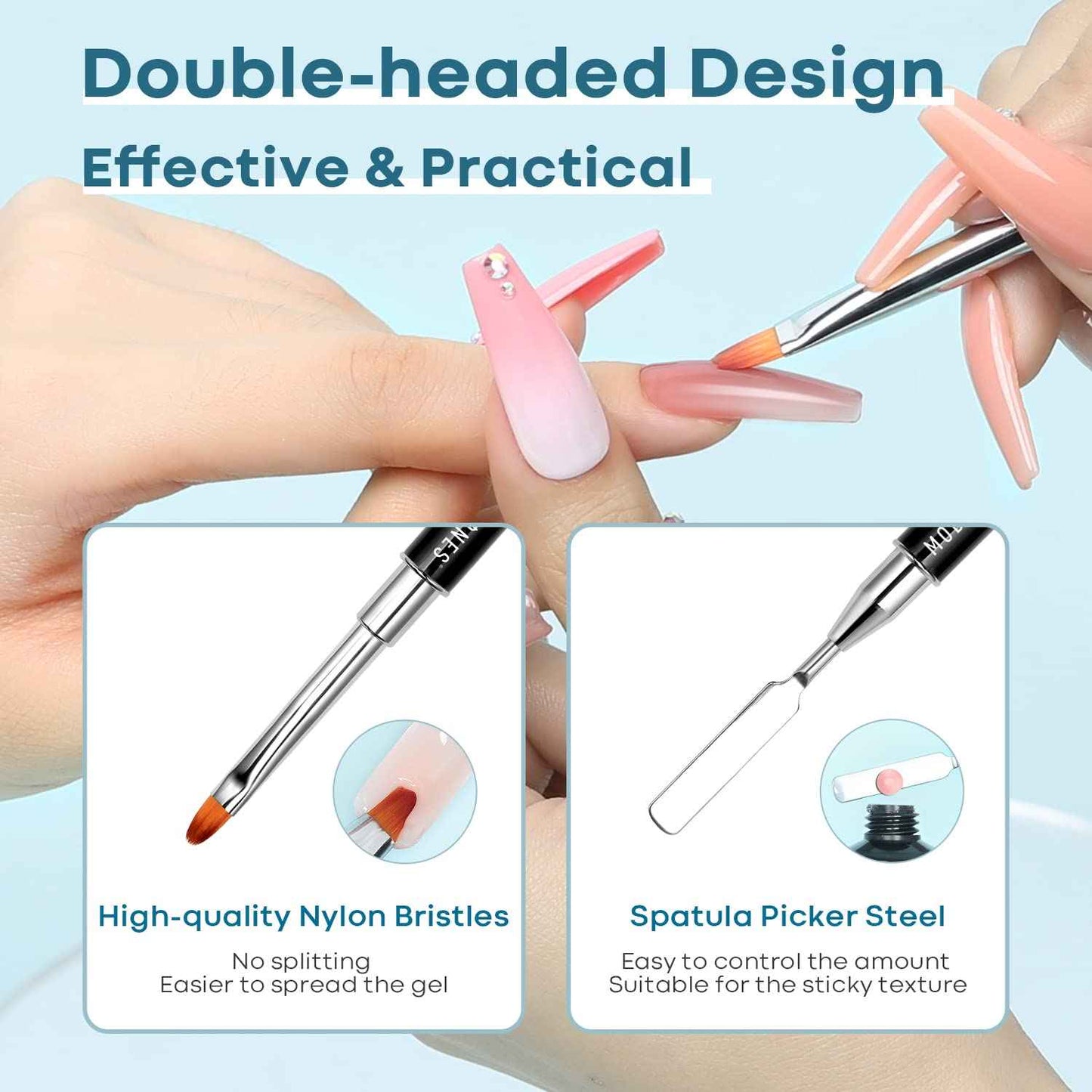 Modelones Poly Extension  with Dual-Ended Nail Brush Anti-Stick Liquid Brushes Cleaning Easy Spread for Beginner