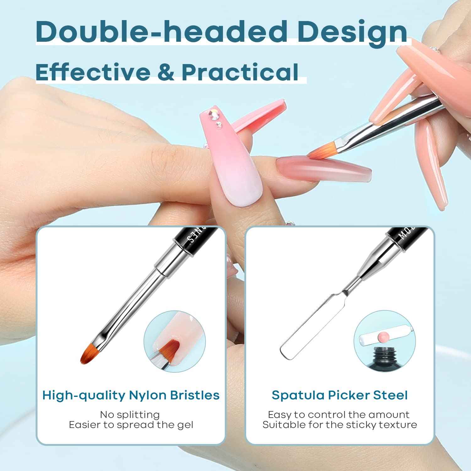 Modelones Poly Extension  with Dual-Ended Nail Brush Anti-Stick Liquid Brushes Cleaning Easy Spread for Beginner