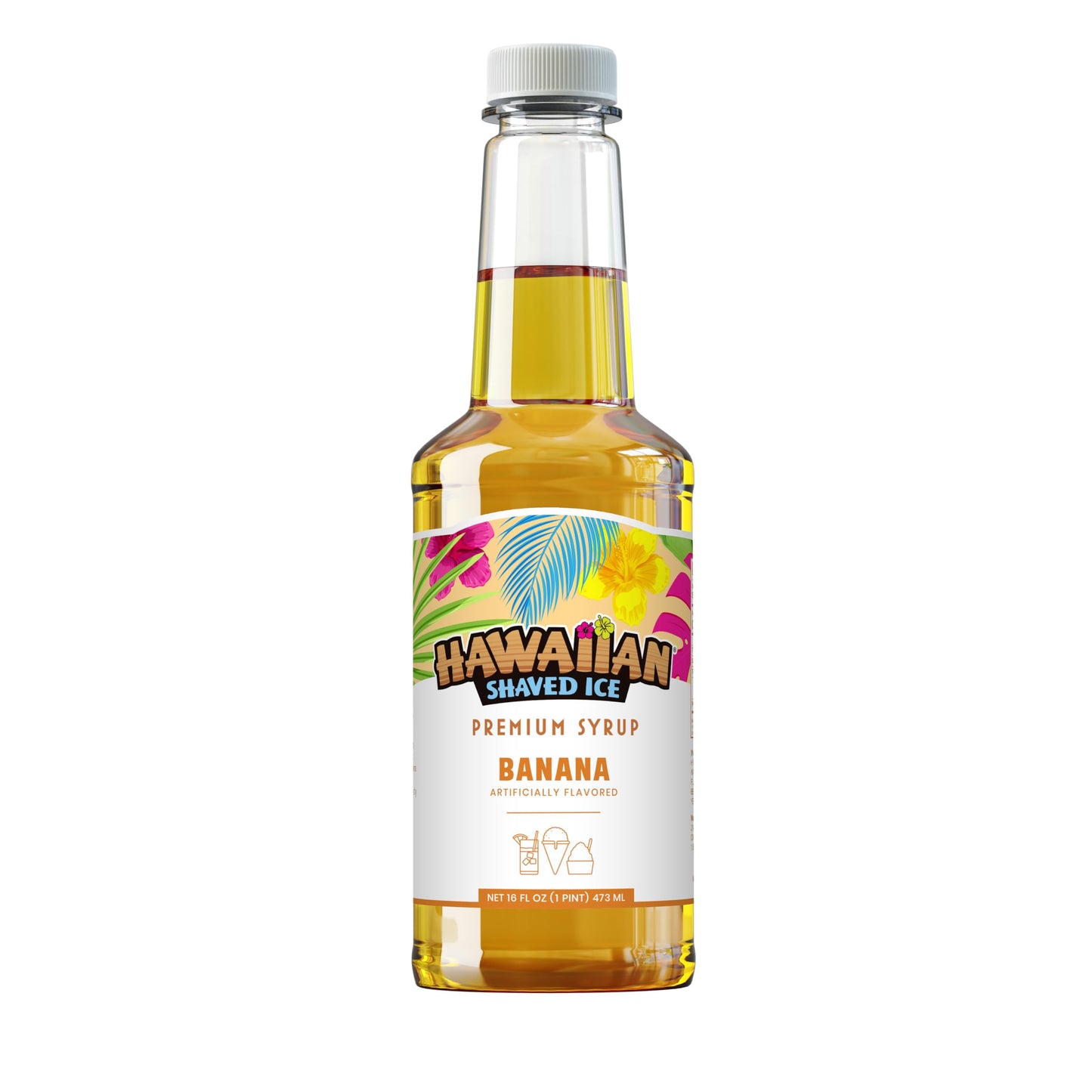 Hawaiian Shaved Ice Banana Syrup - Nut Soy Dairy Free - Flavor Fluffy &amp;amp; Crunchy Snow Cones - Shelf Stable - Makes 8 Servings - 16 ounces