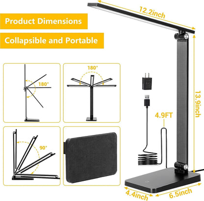 LED_Desk_Lamp_for_Home_Office,_3_Levels_Dimmable_Desk_Light_with_USB_Charging_Port,_Small_Study_Lamp,_Reading_Light_for_Table,_Black,_5000K