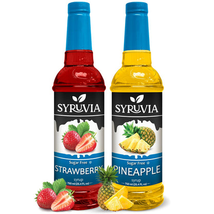 Syruvia Sugar-Free Fruit Flavors Variety Pack Pineapple &amp;amp; Strawberry Syrup - 0 Calorie - for Tea, Italian Sodas, Beverages, Desserts, Ice Cream, Cocktails &amp;amp; Mocktails, Kosher, 25.4 fl oz. (2-Pack)