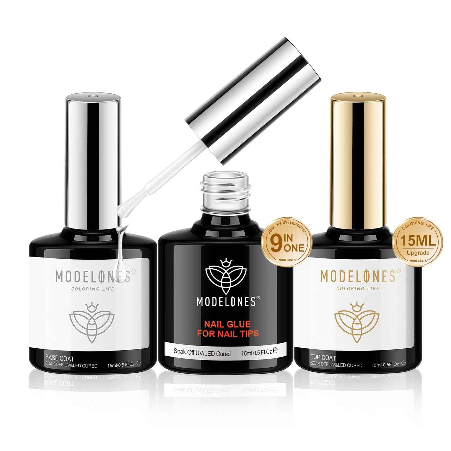 modelones Gel Top Coat, 15ml No Wipe Gel Nail Polish High Gloss Top Coat Shiny Long Lasting Clear Top for Acrylic Nails, Need U V/LED Lamp for Home DIY Gift Spring Easter's Manicure Salon