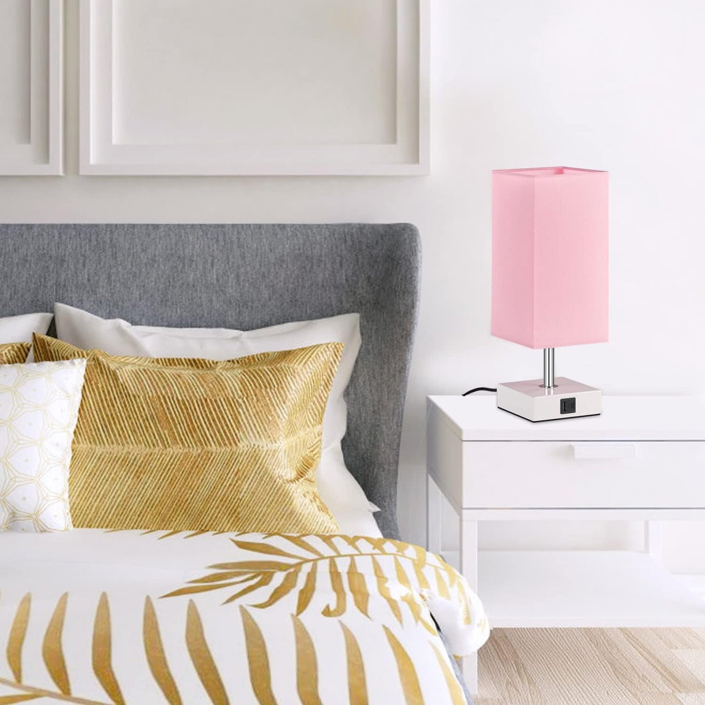 Ambimall_Touch_Control_Table_Lamp_with_2_USB_Charging_Ports,_3_Way_Touch_Lamps_Beside_Desk,_Nightstand_Lamp_for_Bedrooms_Living_Room,_Pink_Shade_with_White_Base,_LED_Bulb_Included(Pink)