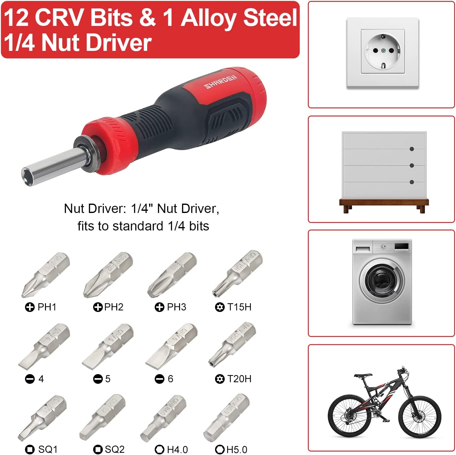 SHARDEN_Multi_Screwdriver_13-in-1_Screw_Driver_Adjustable_Screwdriver_Set_Multitool_All_in_One_with_Torx_Security,_Flat_Head,_Phillips,_Hex,_Square_and_1/4_Nut_Driver