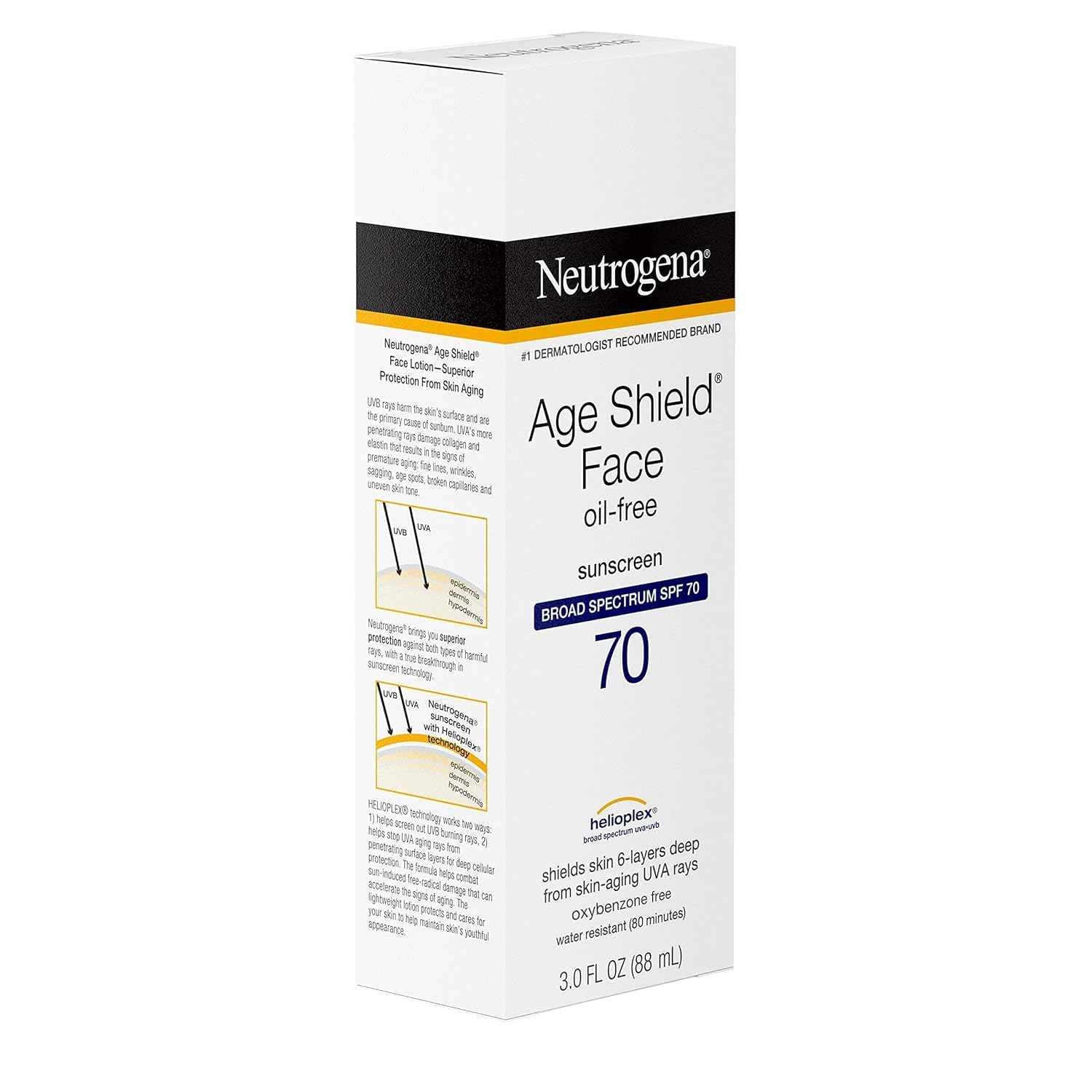 Neutrogena Age Shield Face Oil-Free Sunscreen Lotion with Broad Spectrum SPF 70, Non-Comedogenic Moisturizing Sunscreen to Help Prevent Signs of Aging, PABA-Free, 3 fl. oz.