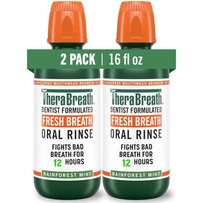TheraBreath Fresh Breath Mouthwash, Rainforest Mint, Alcohol-Free, 16 Fl Oz (2-Pack)